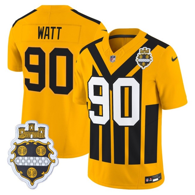 Men's Pittsburgh Steelers #90 T. J. Watt Gold Nike Alternate 1933 Throwback FUSE Limited Jersey