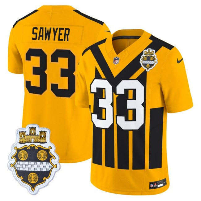 Men's Pittsburgh Steelers #33 Jack Sawyer Gold Nike Alternate 1933 Throwback FUSE Limited Jersey