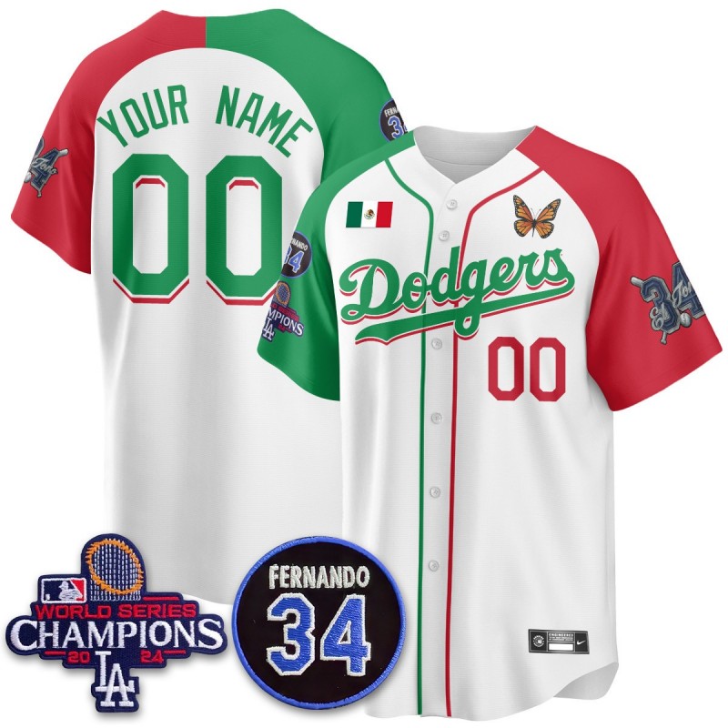 Nike Los Angeles Dodgers Custom 'Mexican For 34' Stitched Baseball Jersey - White 2024 WSC Patch