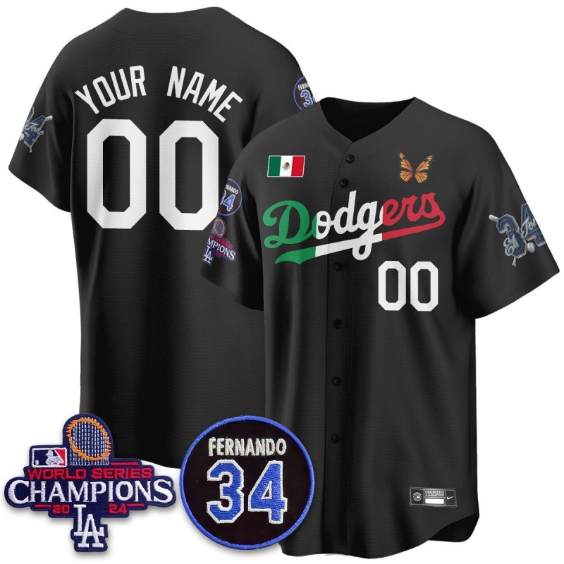 Nike Los Angeles Dodgers Custom 'Mexican For 34' Stitched Baseball Jersey - Black 2024 WSC Patch