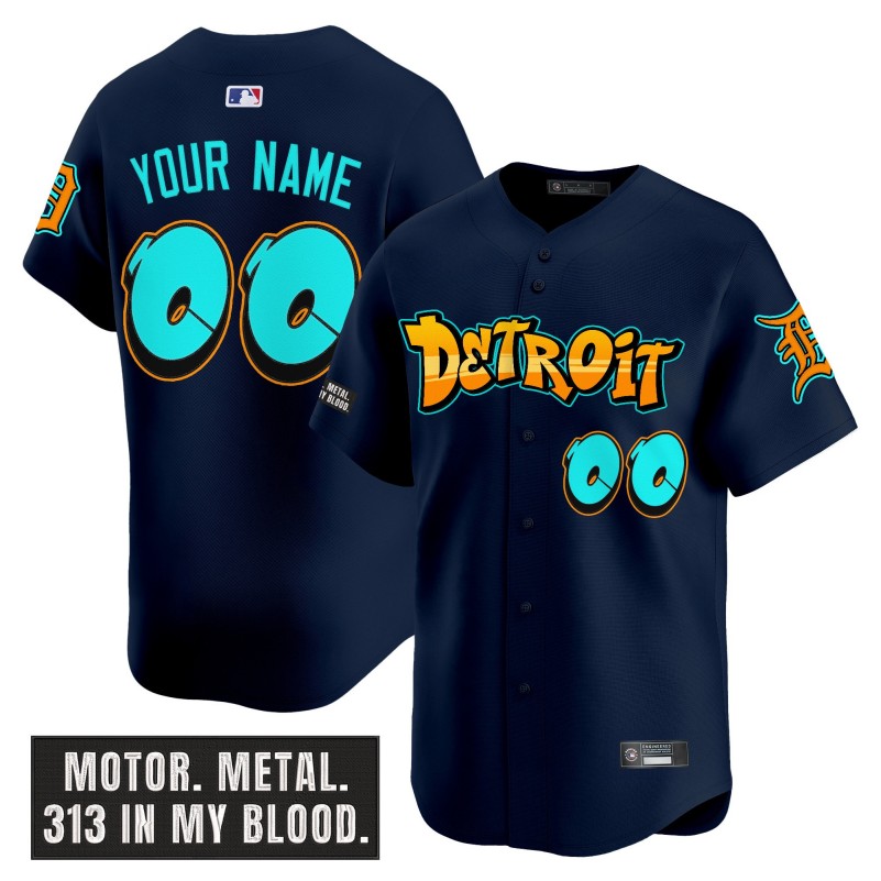 Detroit Tigers 'Graffiti Motor City Edition' Custom Navy Vapor Premier Limited Stitched Baseball Jersey