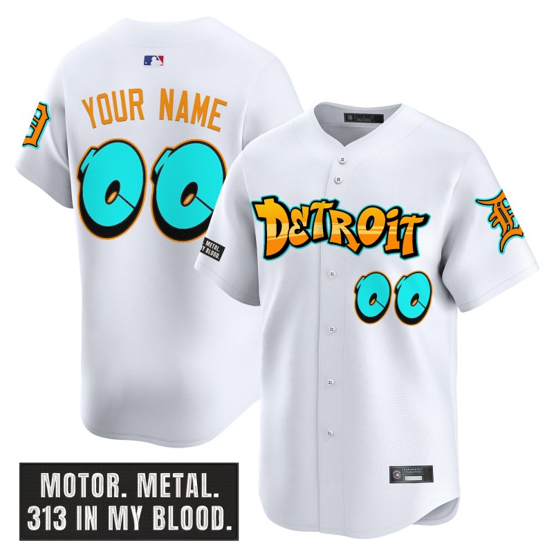 Detroit Tigers 'Graffiti Motor City Edition' Custom White Vapor Premier Limited Stitched Baseball Jersey