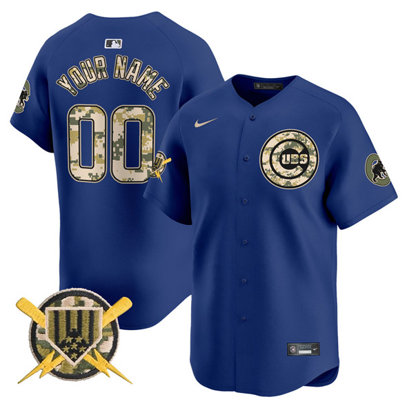 Chicago Cubs Custom Nike Royal Armed Forces Day Vapor Limited Stitche MLB Baseball Jersey