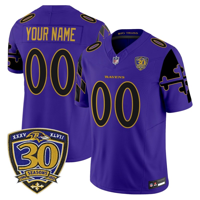 Nike Baltimore Ravens Custom 'Maryland Flag Edition' Vapor Limited Stitched Jersey - Purple Limited - 30th Anniversary Patch
