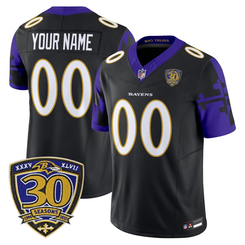 Nike Baltimore Ravens Custom 'Maryland Flag Edition' Vapor Limited Stitched Jersey - Black - 30th Anniversary Patch