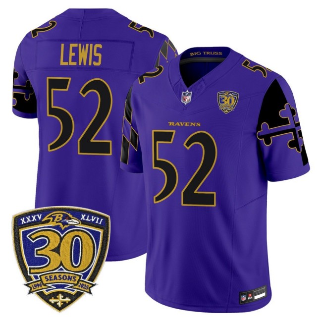 Men's Baltimore Ravens #52 Ray Lewis Purple Limited 'Maryland Flag Edition' Nike Vapor Limited NFL Jersey - 30th Anniversary Patch