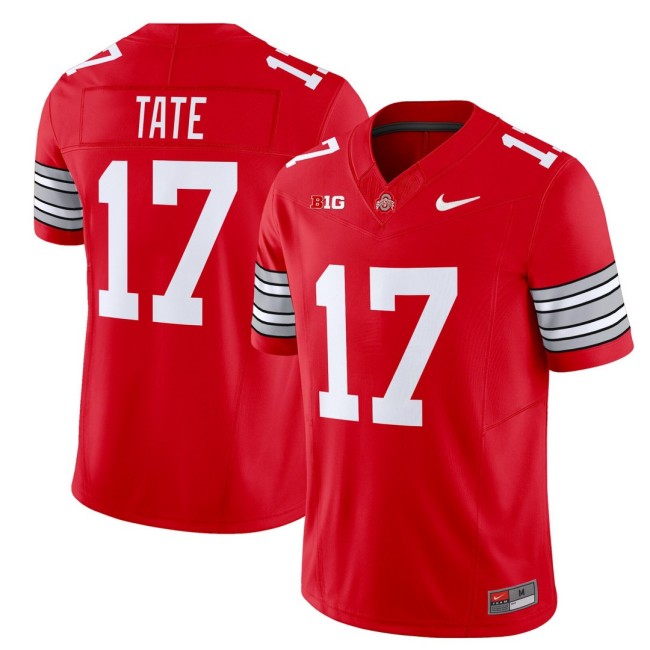 Men's Ohio State Buckeyes #17 Carnell Tate 'Heritage Stripe' Nike 2025-26 Vapor Limited Football Jersey - Scarlet