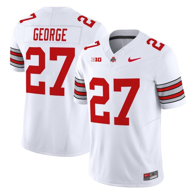 Men's Ohio State Buckeyes #27 Eddie George White 'Heritage Stripe' Nike 2025-26 Vapor Limited Football Jersey