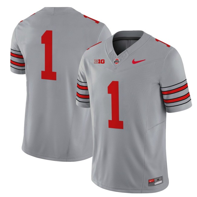 Men's Ohio State Buckeyes #1 'Heritage Stripe' Nike 2025-26 Vapor Limited Football Jersey - Grey