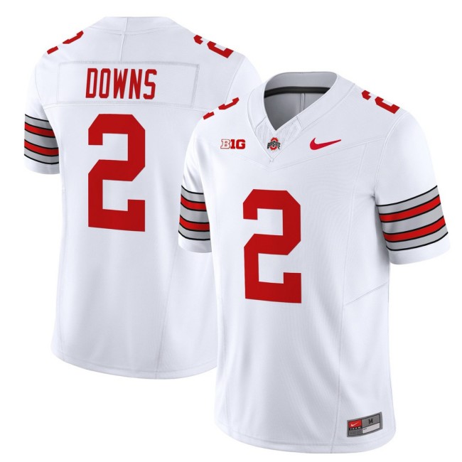 Men's Ohio State Buckeyes #2 Caleb Downs 'Heritage Stripe' Nike 2025-26 Vapor Limited Football Jersey - White
