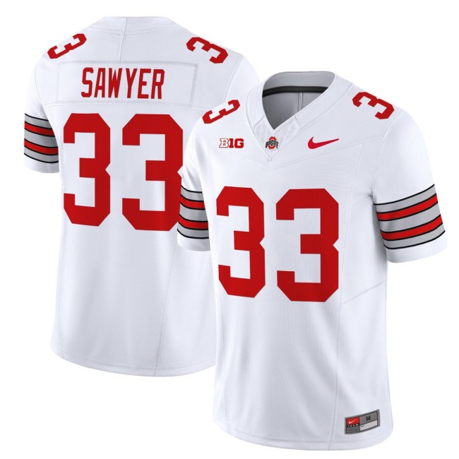 Men's Ohio State Buckeyes #33 Jack Sawyer 'Heritage Stripe' Nike 2025-26 Vapor Limited Football Jersey - White