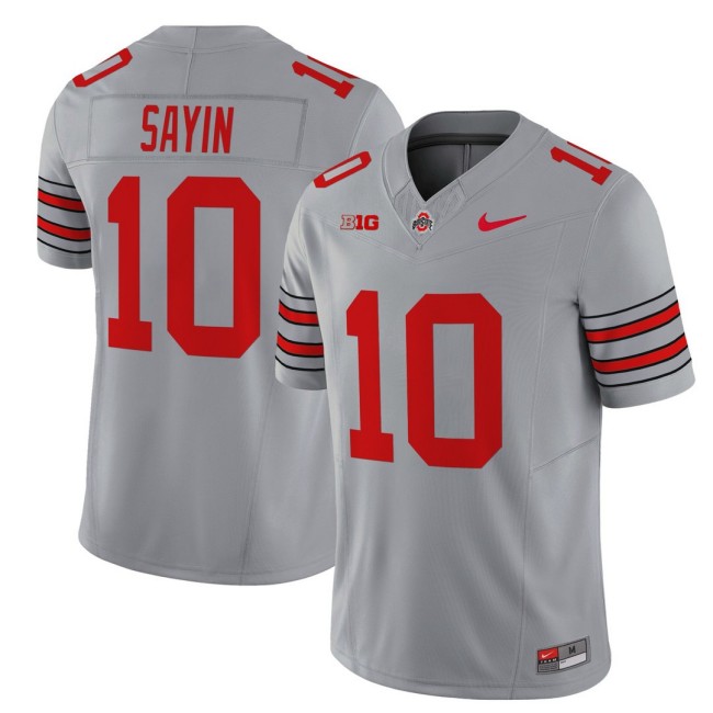 Men's Ohio State Buckeyes #10 Julian Sayin 'Heritage Stripe' Nike 2025-26 Vapor Limited Football Jersey - Grey