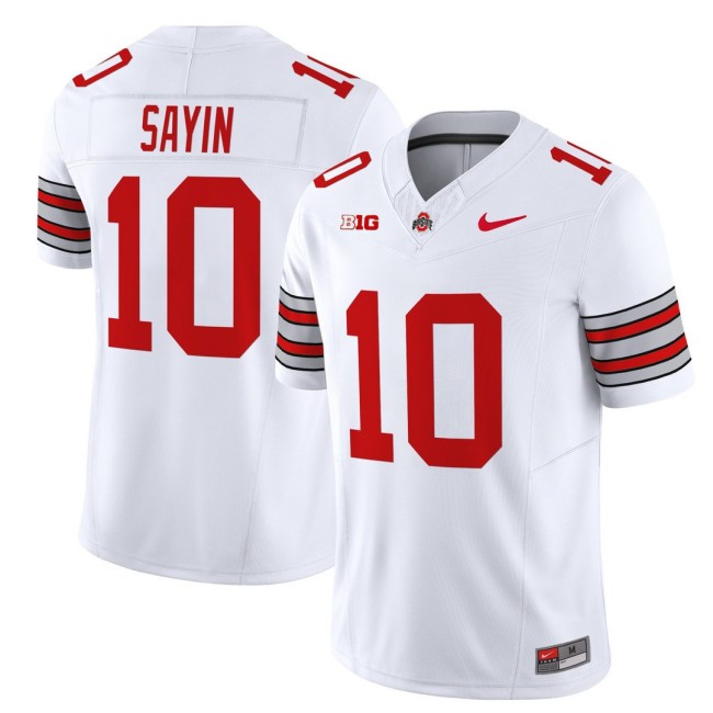 Men's Ohio State Buckeyes #10 Julian Sayin 'Heritage Stripe' Nike 2025-26 Vapor Limited Football Jersey - White