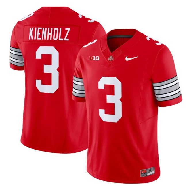 Men's Ohio State Buckeyes #3 Lincoln Kienholz Scarlet 'Heritage Stripe' Nike 2025-26 Vapor Limited Football Jersey