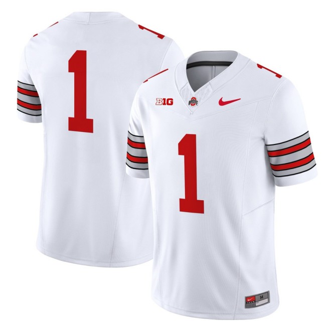 Men's Ohio State Buckeyes #1 'Heritage Stripe' Nike 2025-26 Vapor Limited Football Jersey - White