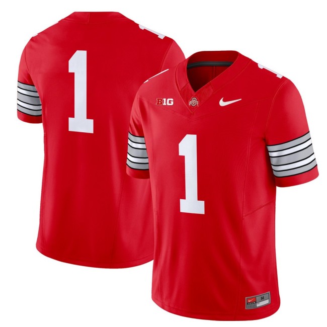 Men's Ohio State Buckeyes #1 'Heritage Stripe' Nike 2025-26 Vapor Limited Football Jersey - Scarlet