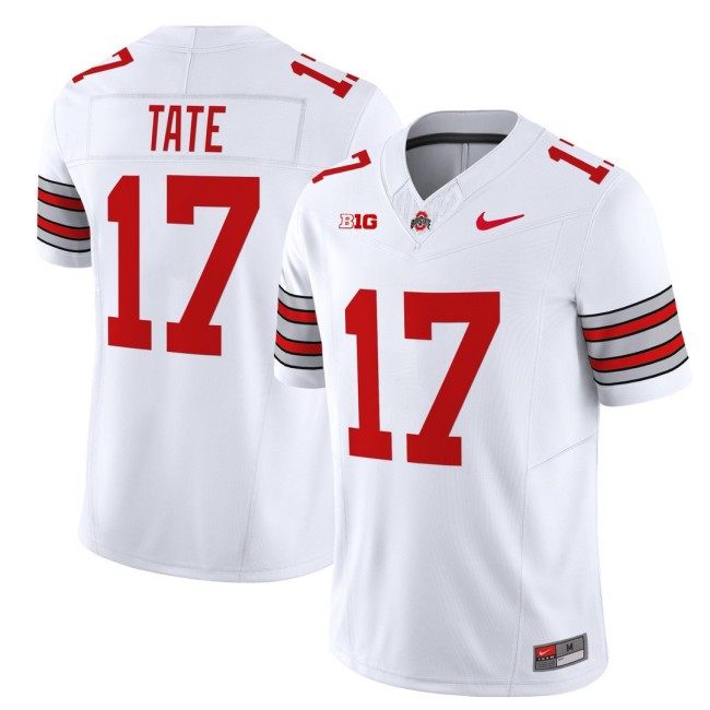 Men's Ohio State Buckeyes #17 Carnell Tate 'Heritage Stripe' Nike 2025-26 Vapor Limited Football Jersey - White