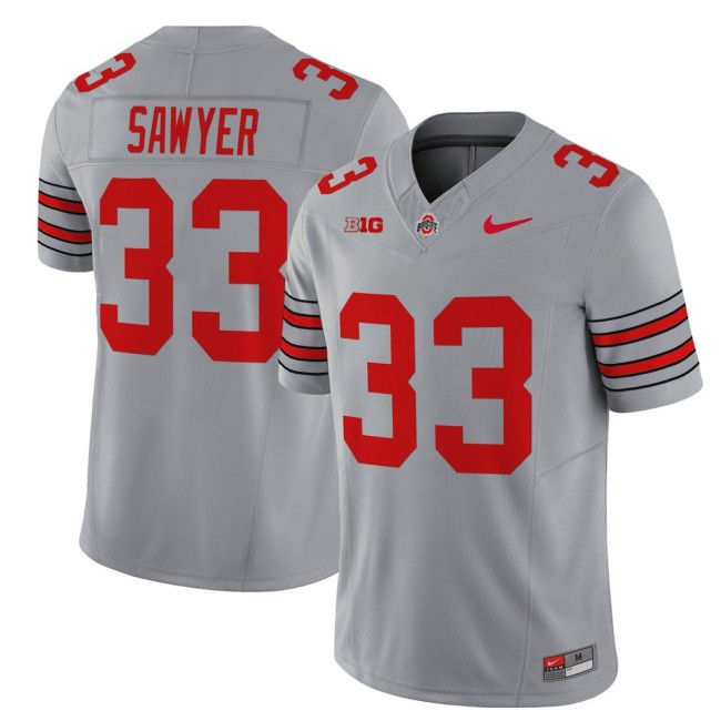 Men's Ohio State Buckeyes #33 Jack Sawyer 'Heritage Stripe' Nike 2025-26 Vapor Limited Football Jersey - Grey