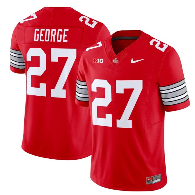 Men's Ohio State Buckeyes #27 Eddie George Scarlet 'Heritage Stripe' Nike 2025-26 Vapor Limited Football Jersey
