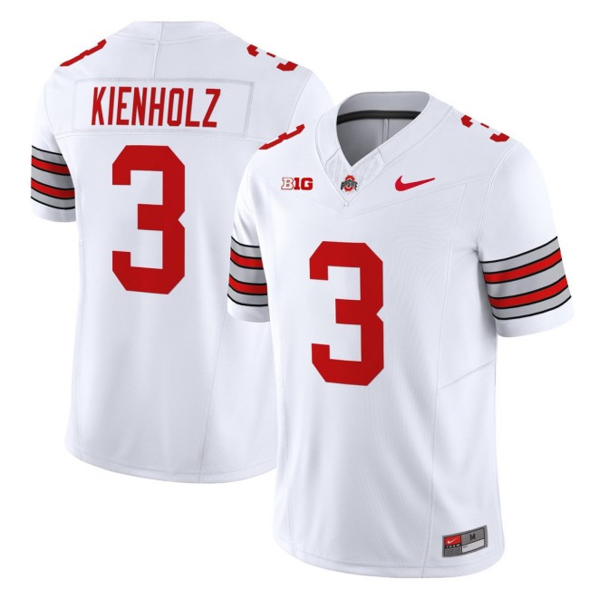 Men's Ohio State Buckeyes #3 Lincoln Kienholz White 'Heritage Stripe' Nike 2025-26 Vapor Limited Football Jersey