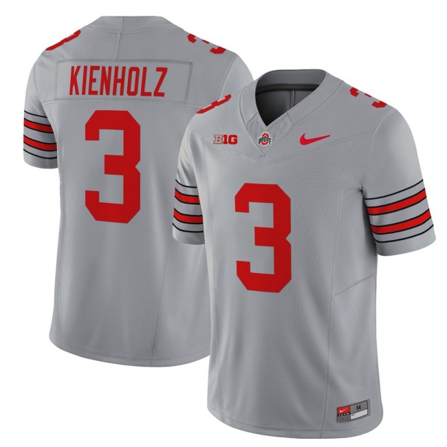 Men's Ohio State Buckeyes #3 Lincoln Kienholz Grey 'Heritage Stripe' Nike 2025-26 Vapor Limited Football Jersey