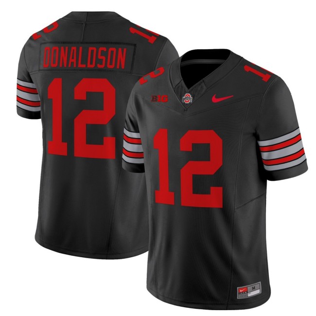 Men's Ohio State Buckeyes #12 CJ Donaldson Black 'Heritage Stripe' Nike 2025-26 Vapor Limited Football Jersey