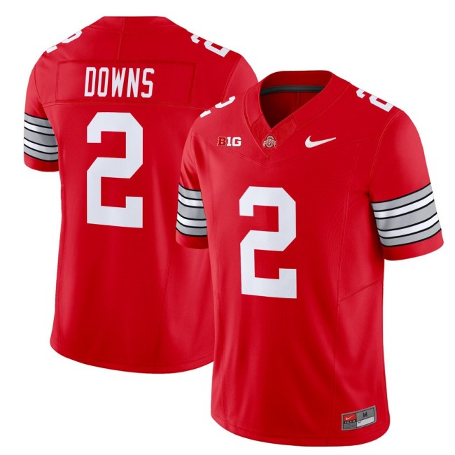 Men's Ohio State Buckeyes #2 Caleb Downs 'Heritage Stripe' Nike 2025-26 Vapor Limited Football Jersey - Scarlet