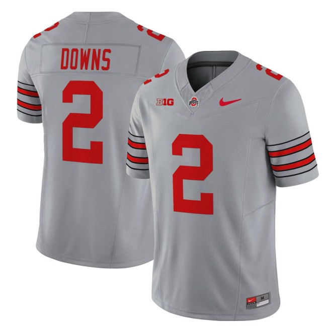 Men's Ohio State Buckeyes #2 Caleb Downs 'Heritage Stripe' Nike 2025-26 Vapor Limited Football Jersey - Grey