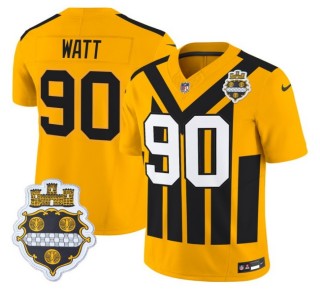 Youth Pittsburgh Steelers #90 T. J. Watt Gold Nike Alternate 1933 Throwback FUSE Limited Jersey