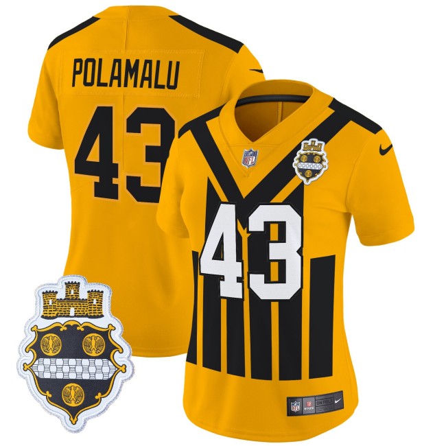 WMNS Pittsburgh Steelers #43 Troy Polamalu Gold Nike Alternate 1933 Throwback FUSE Limited Jersey