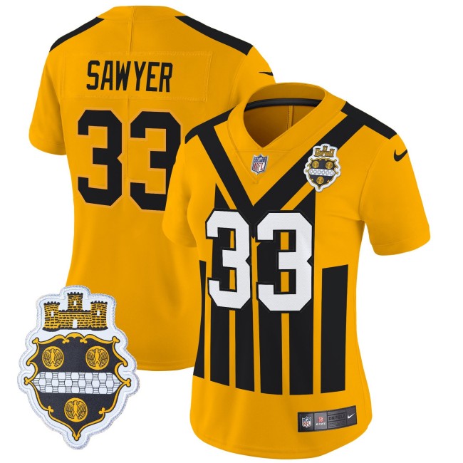 WMNS Pittsburgh Steelers #33 Jack Sawyer Gold Nike Alternate 1933 Throwback FUSE Limited Jersey
