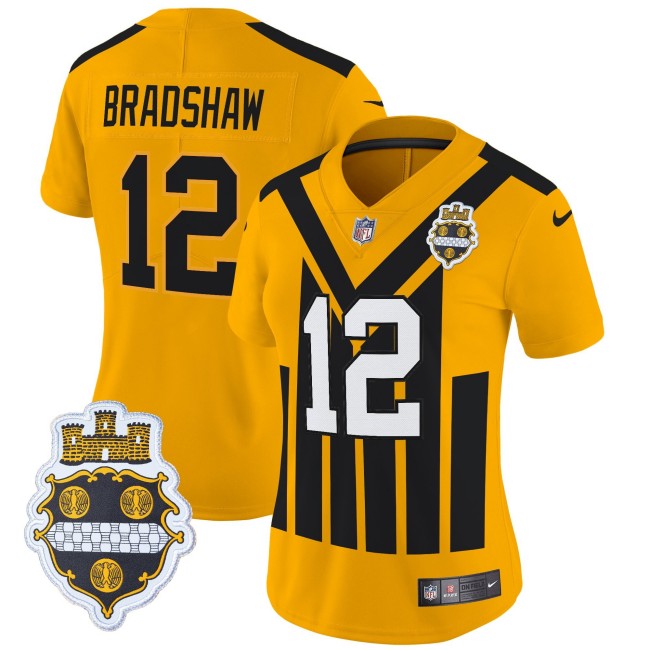 WMNS Pittsburgh Steelers #12 Terry Bradshaw Gold Nike Alternate 1933 Throwback FUSE Limited Jersey