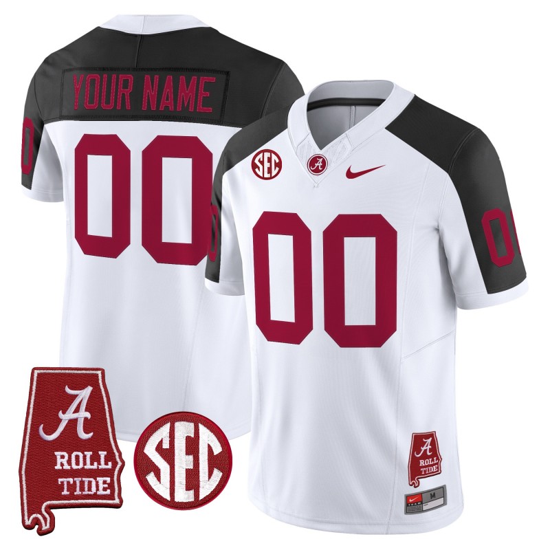 Alabama Crimson Tide Custom Throwback Nike FUSE Limited Stitched Football Jersey Inverted White Black - Alabama Map