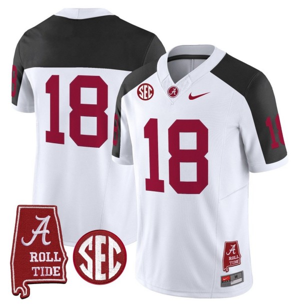 Men's Alabama Crimson Tide #18 Throwback Stitched Nike Jersey Inverted - Alabama Map