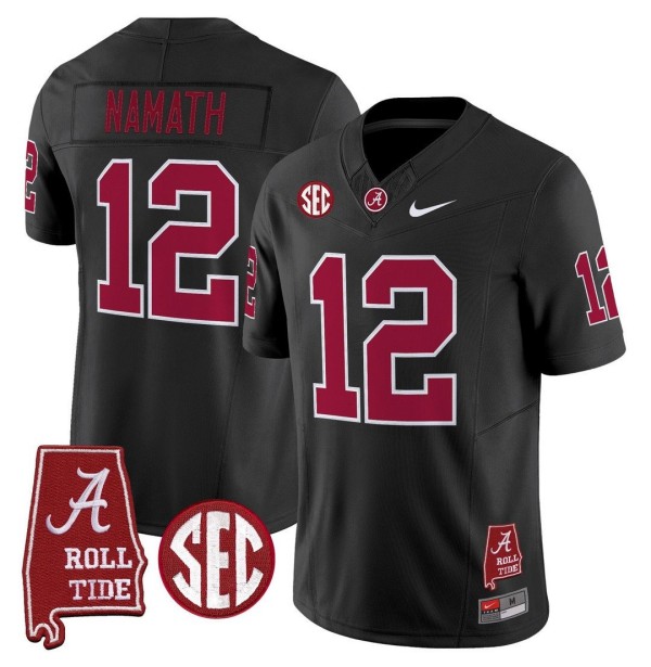 Men's Alabama Crimson Tide #12 Joe Namath Throwback Stitched Nike Jersey Black - Alabama Map
