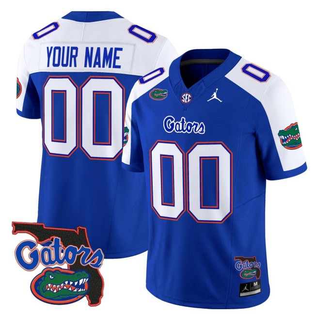 All Gender Florida Gators Custom Royal White 2025 F.U.S.E. Florida Patch Vapor Limited Stitched Football Jersey