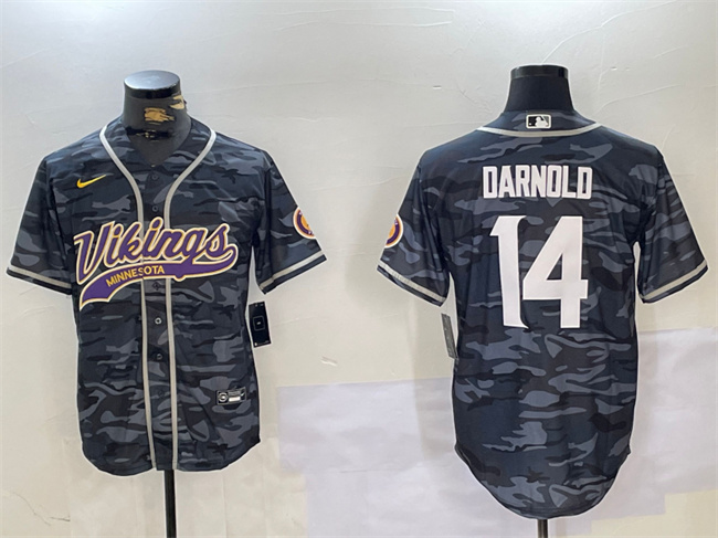 Men's Minnesota Vikings Custom Grey Camo Cool Base Stitched Nike MLB Baseball Jersey