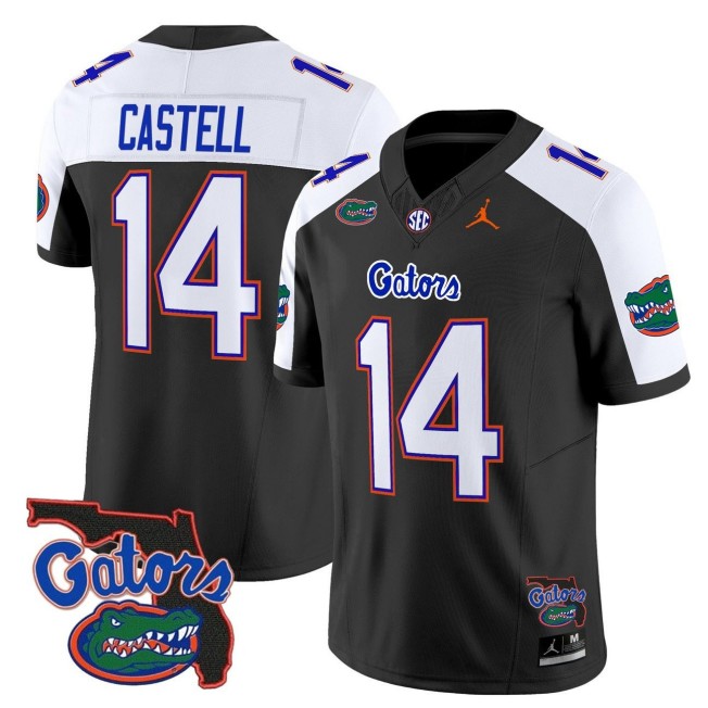 Men's Florida Gators #14 Jordan Castell 2025 FUSE Vapor Limited Jordan Brand NCAA Football Jersey Black Alternate - Florida Patch