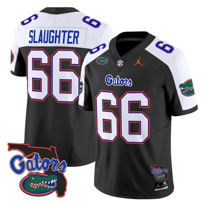 Men's Florida Gators #66 Jake Slaughter 2025 FUSE Vapor Limited Jordan Brand NCAA Football Jersey Black Alternate - Florida Patch