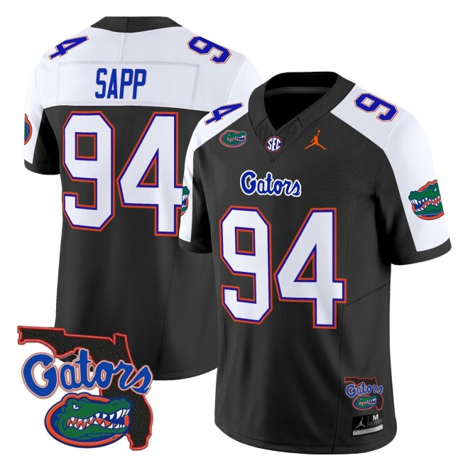 Men's Florida Gators #94 Tyreak Sapp 2025 FUSE Vapor Limited Jordan Brand NCAA Football Jersey Black Alternate - Florida Patch