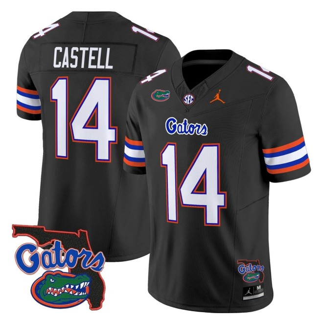 Men's Florida Gators #14 Jordan Castell Black 2025 FUSE Vapor Limited College Football Jordan Brand Jersey - Florida Patch