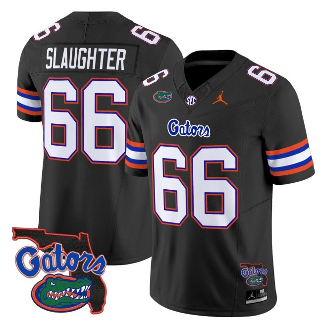 Men's Florida Gators #66 Jake Slaughter Black 2025 FUSE Vapor Limited College Football Jordan Brand Jersey - Florida Patch