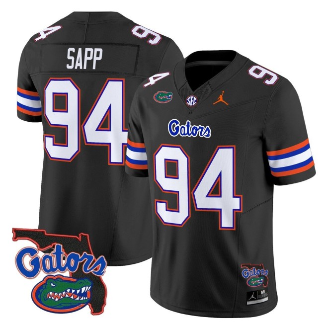Men's Florida Gators #94 Tyreak Sapp Black 2025 FUSE Vapor Limited College Football Jordan Brand Jersey - Florida Patch