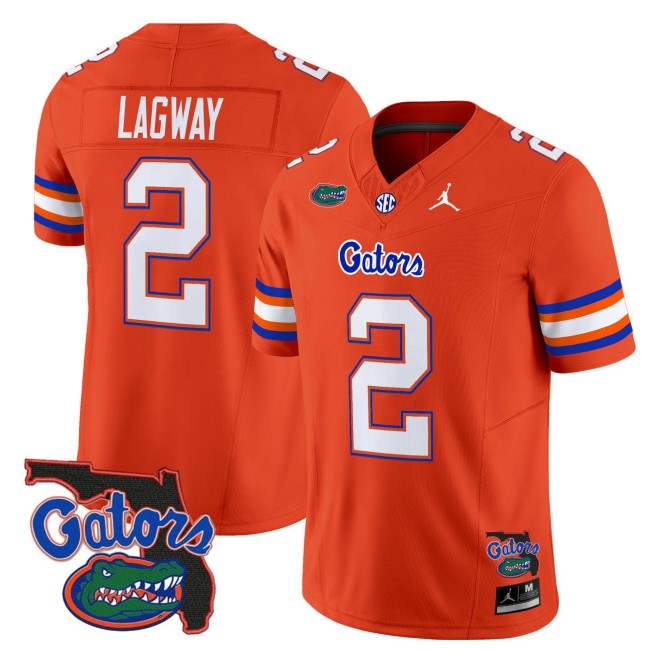 Men's Florida Gators #2 DJ Lagway Orange 2025 FUSE Vapor Limited Jordan Brand NCAA Football Jersey - Florida Patch