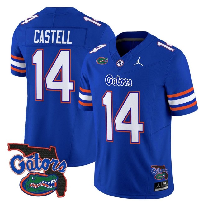 Men's Florida Gators #14 Jordan Castell Royal 2025 FUSE Vapor Limited SEC Football Jersey - Florida Patch Jordan Brand
