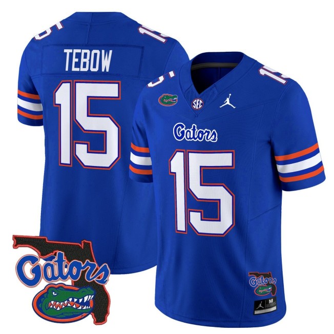Men's Florida Gators #15 Tim Tebow Royal 2025 FUSE Vapor Limited SEC Football Jersey - Florida Patch Jordan Brand