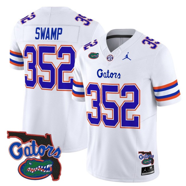 Men's Florida Gators 352 Swamp White 2025 FUSE Vapor Limited NCAA Football Jordan Brand Jersey - Florida Patch