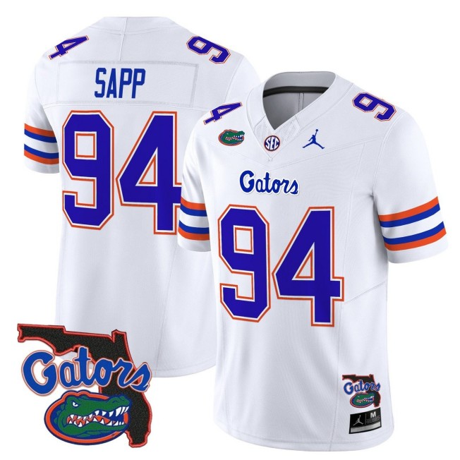 Men's Florida Gators #94 Tyreak Sapp White 2025 FUSE Vapor Limited NCAA Football Jordan Brand Jersey - Florida Patch