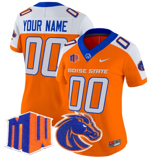 Women's Boise State Broncos Custom 2025 Nike Vapor Limited Football Jersey Orange Alternate - All Stitched