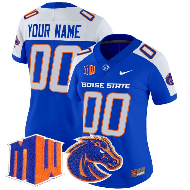 Women's Boise State Broncos Custom 2025 Nike Vapor Limited Football Jersey Royal Alternate - All Stitched